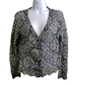 Vintage Mica Women's Gray Lace Top Size S‎ Retro Boho Cottagecore Prairie Dainty
